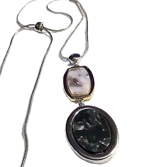 Double Pendant Silver-tone Adjustable Slide Snake Chain Necklace  **READ** - Picture 1 of 16